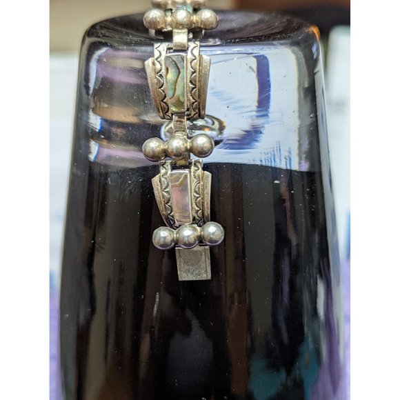 Vintage Taxco, Link Style Bracelet with Abalone and Silver, Unique design - Picture 3 of 8